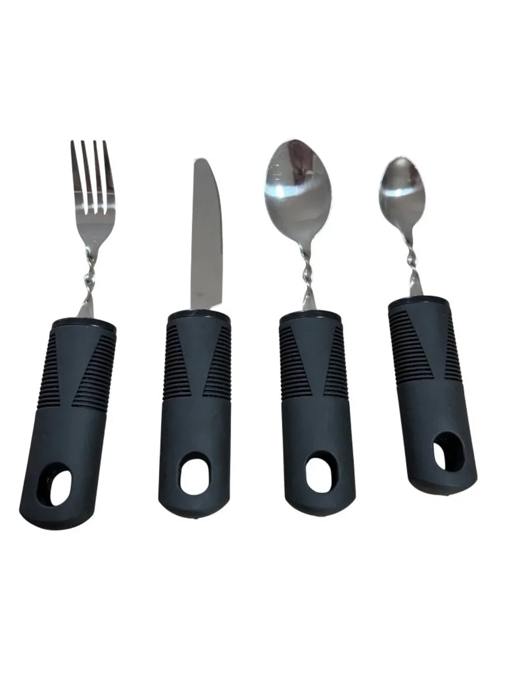Adaptive Utensil Set Non-Slip Black Handles Parkinson's Arthritis 4 pcs